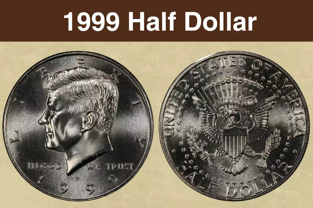 Side-by-side comparison of 1999 Kennedy half dollar reverse: left shows FG initials present, right shows No FG error with initials absent